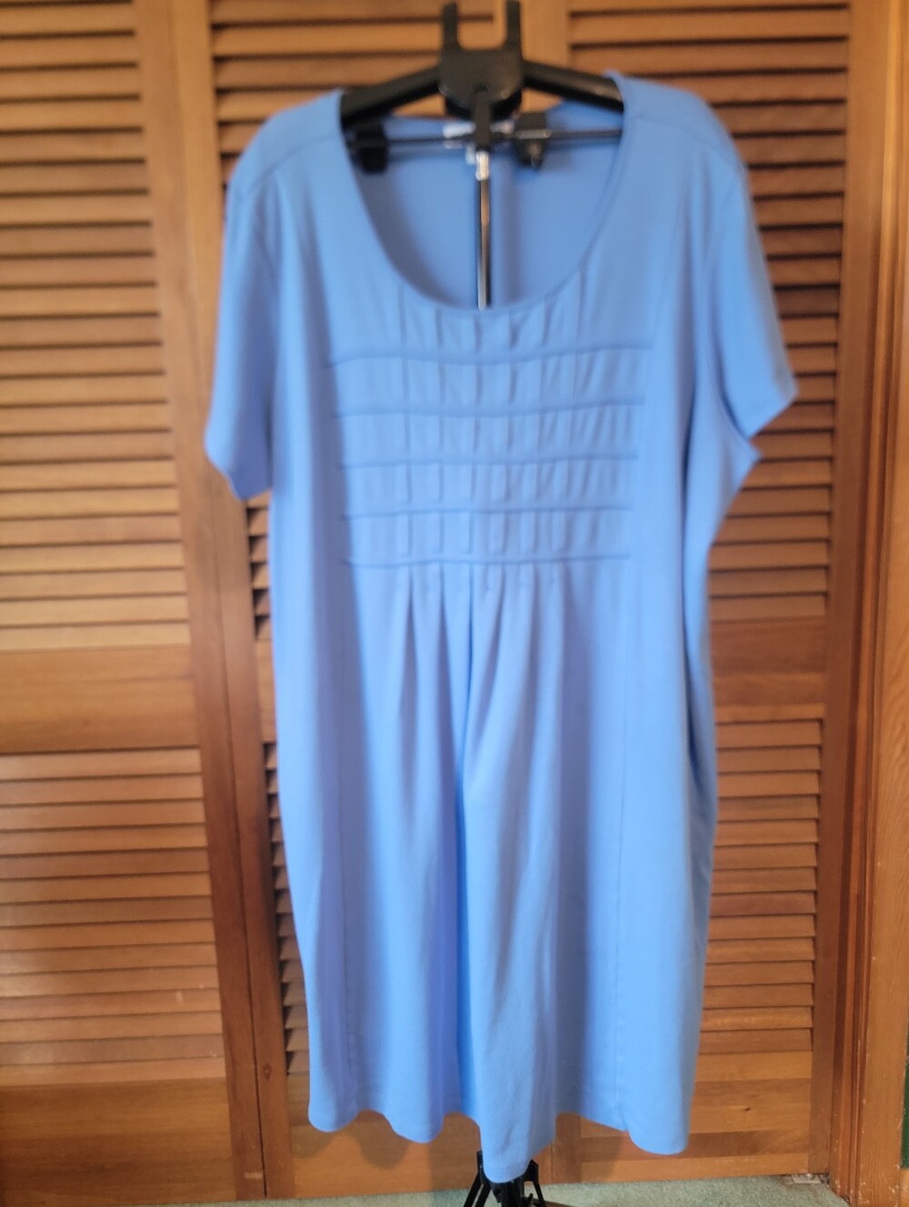 Women's Sky Blue Midi Pleated Front Dress